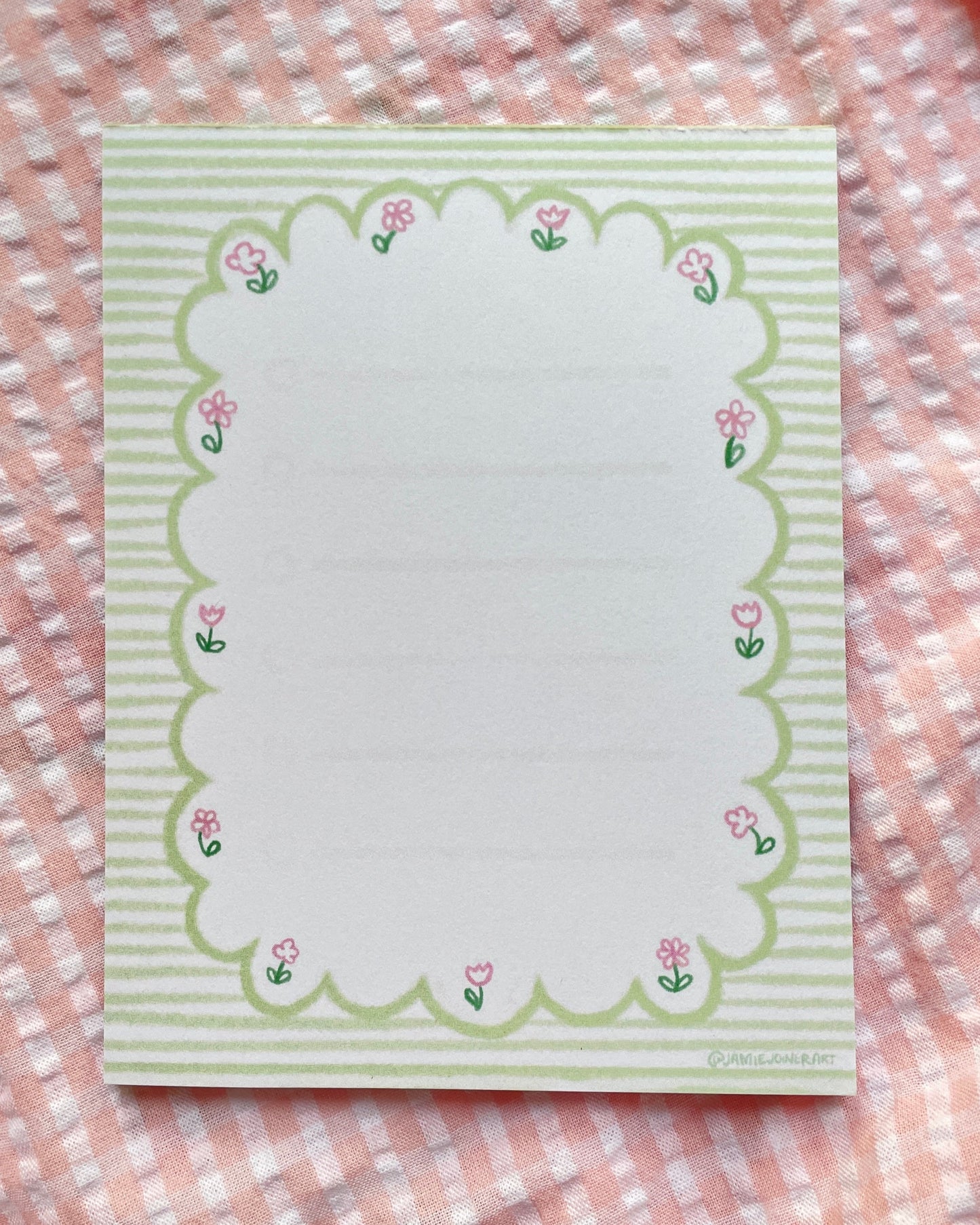 Small Green Stripe Notepad with flowers
