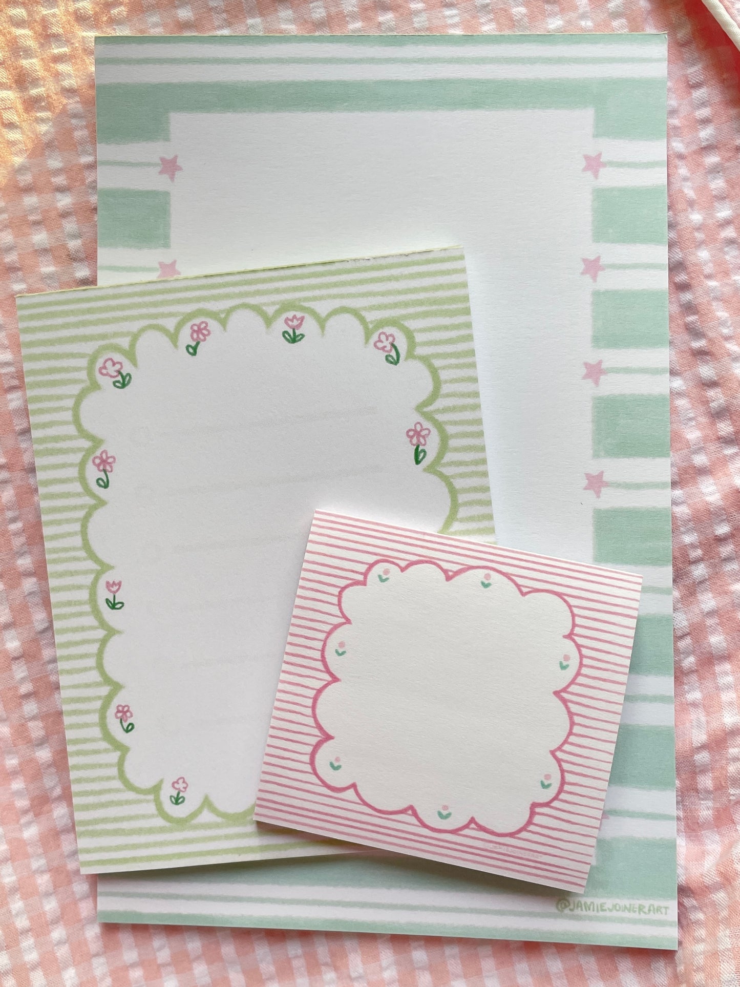 Small Green Stripe Notepad with flowers