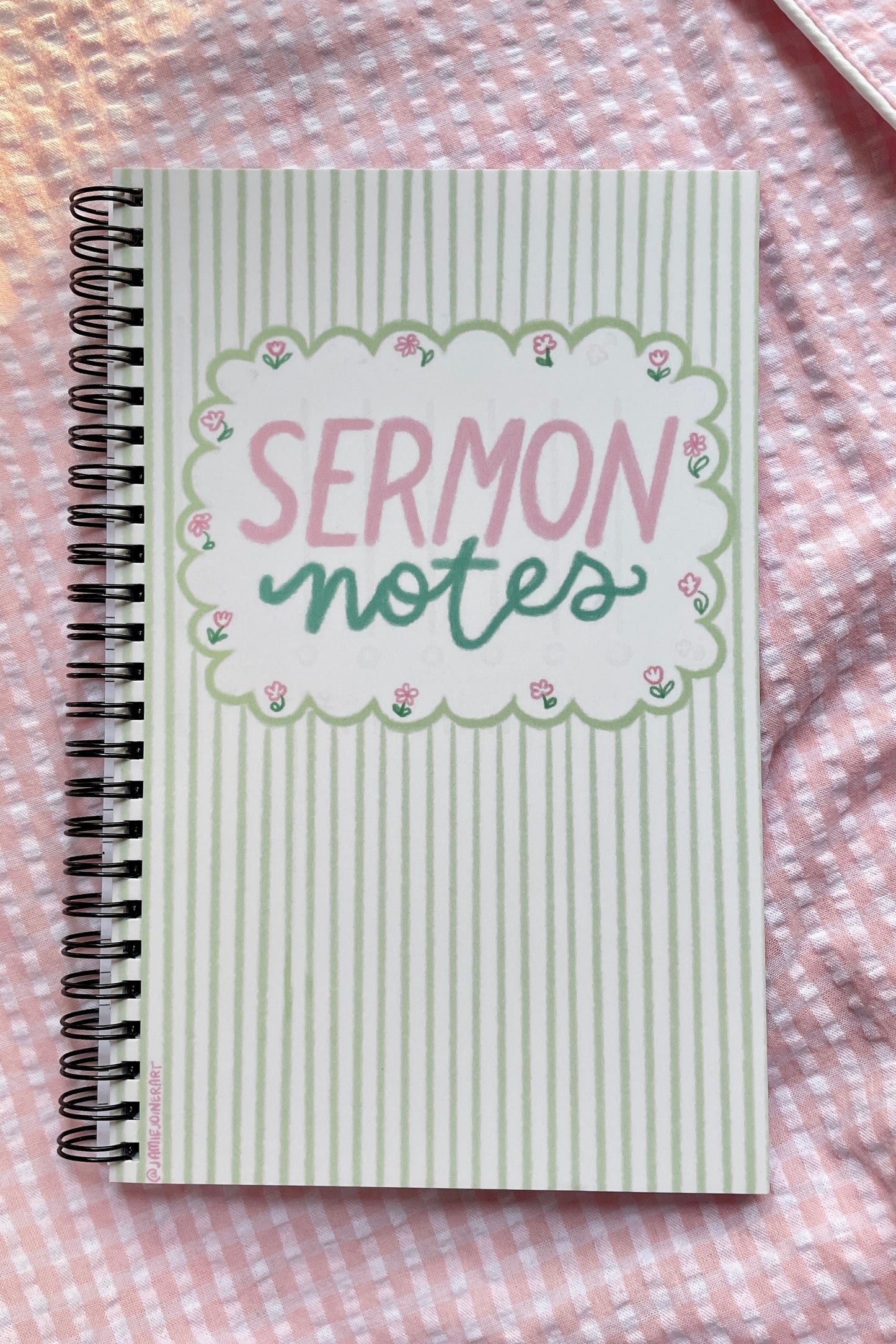 Sermon notes green stripe with flowers notebook