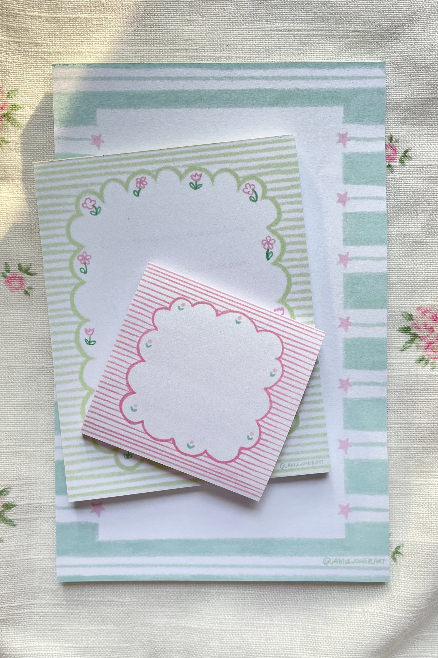 Pink Stripe floral post it note pad