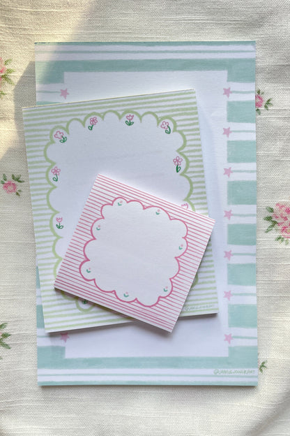 Pink Stripe floral post it note pad