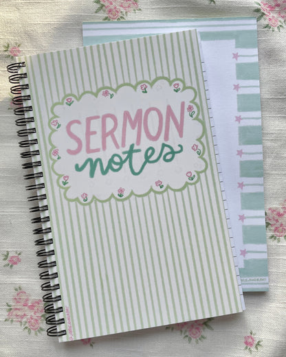 Sermon notes green stripe with flowers notebook