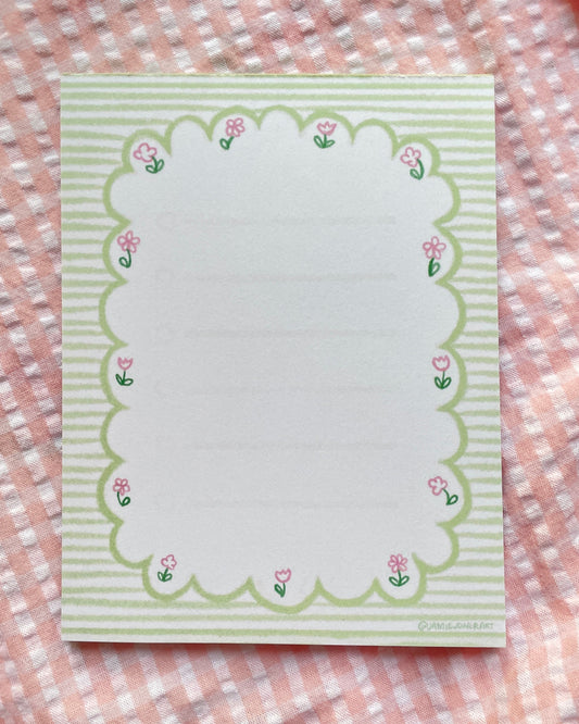 Small Green Stripe Notepad with flowers