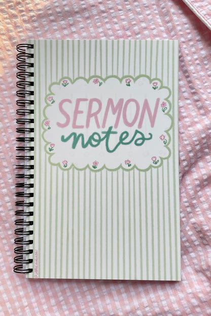 Sermon notes green stripe with flowers notebook