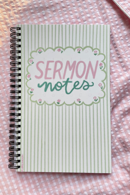 Sermon notes green stripe with flowers notebook
