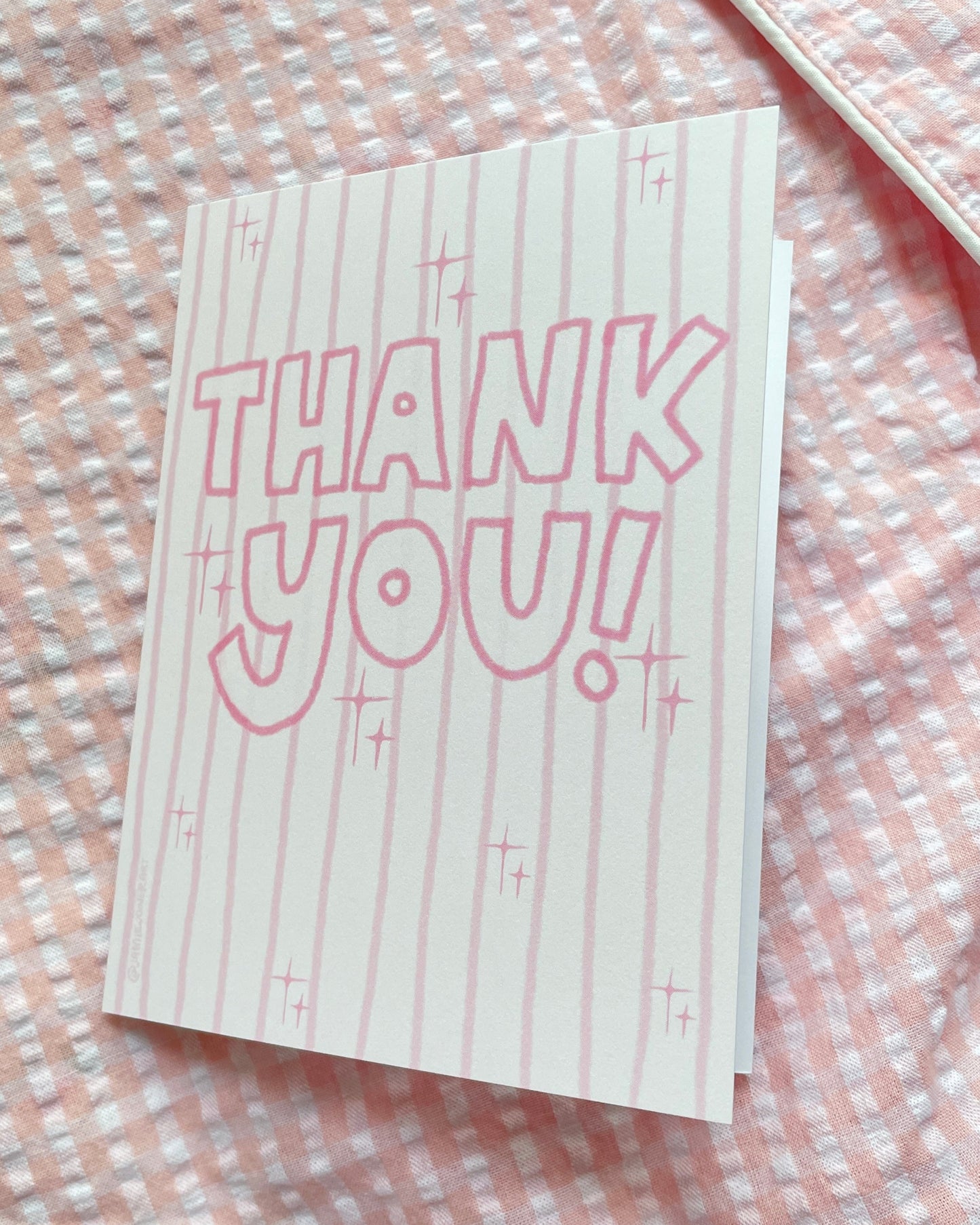 Pink stripe thank you card