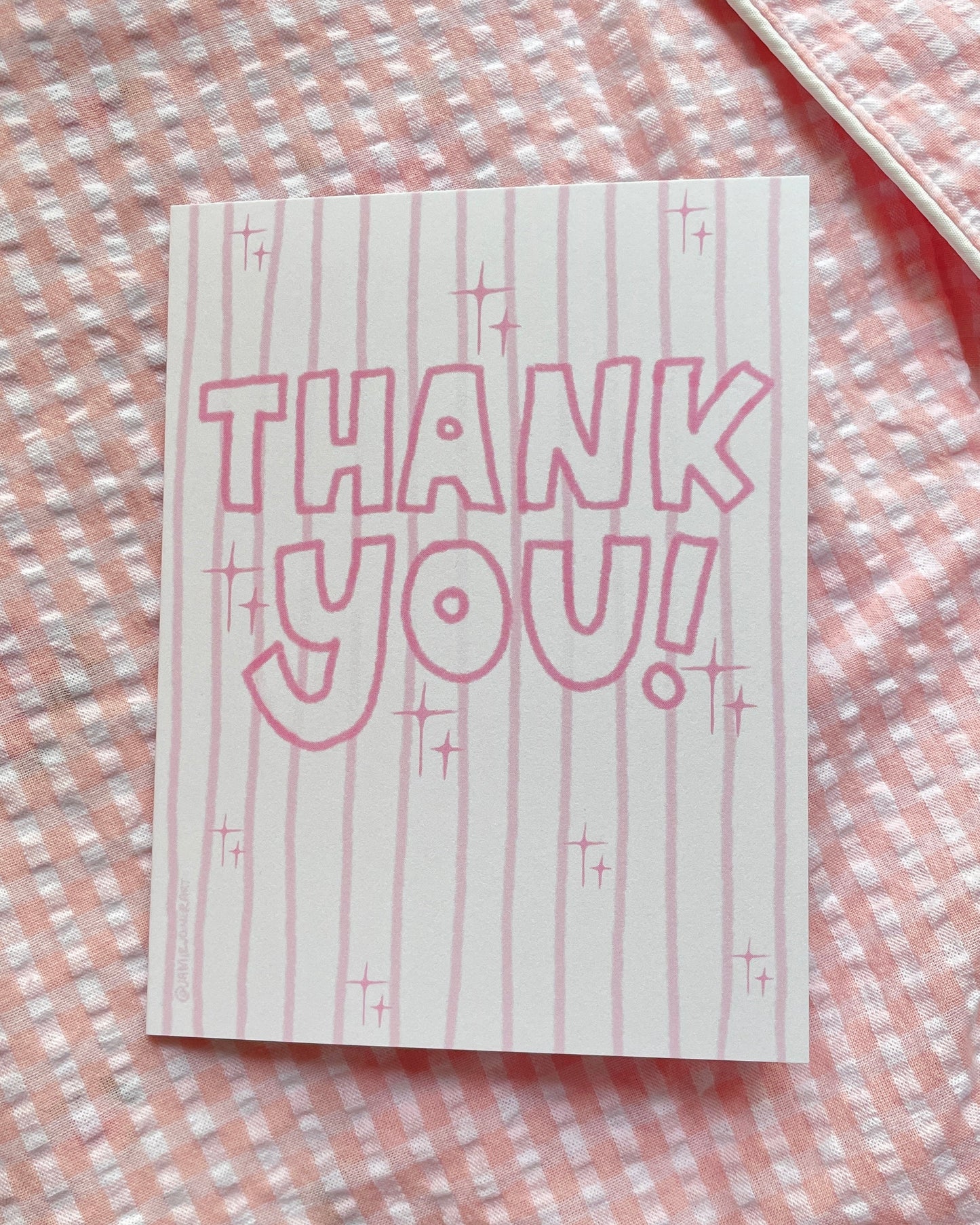 Pink stripe thank you card