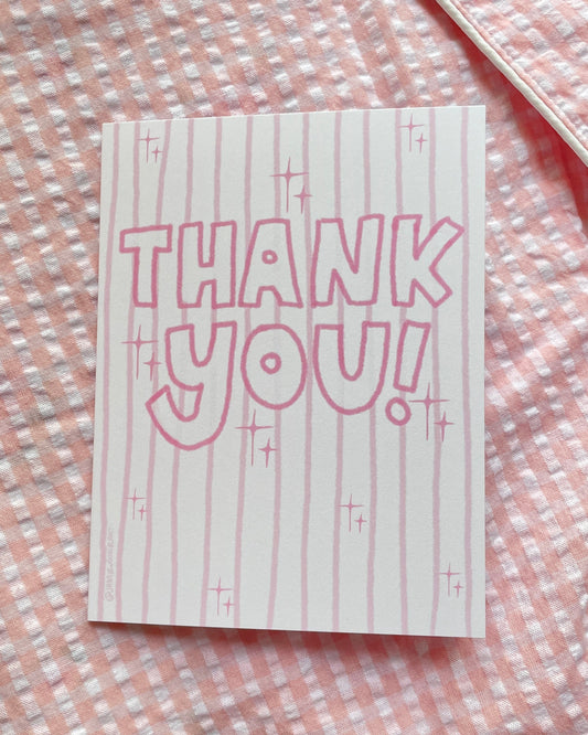 Pink stripe thank you card