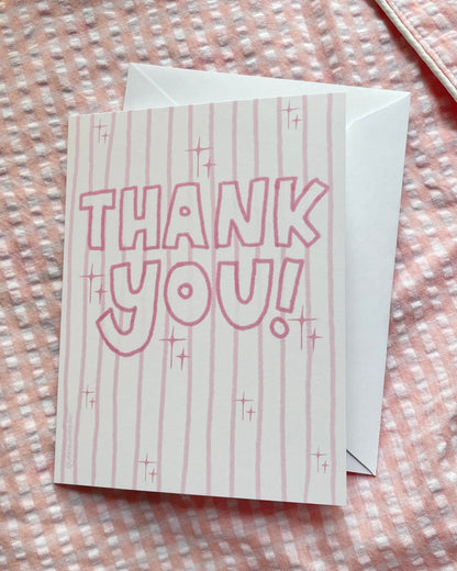 Pink stripe thank you card