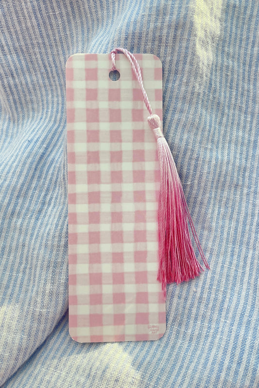 Pink Gingham Bookmark with Pink Tassel