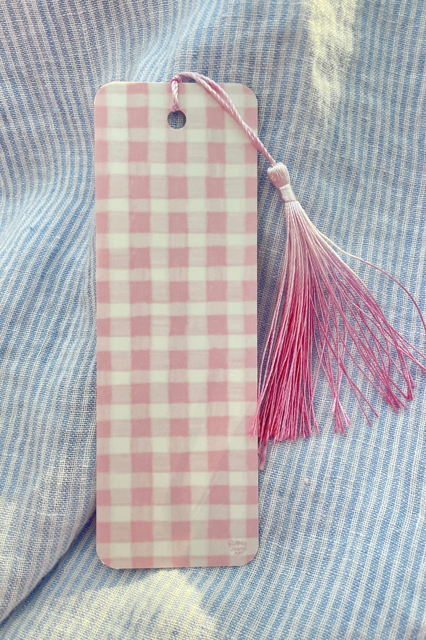 Pink Gingham Bookmark with Pink Tassel