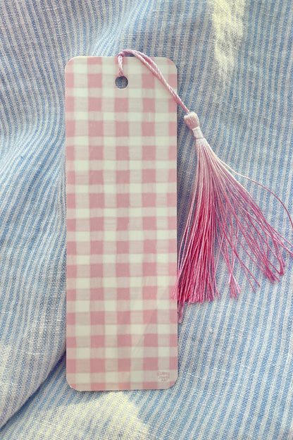 Pink Gingham Bookmark with Pink Tassel