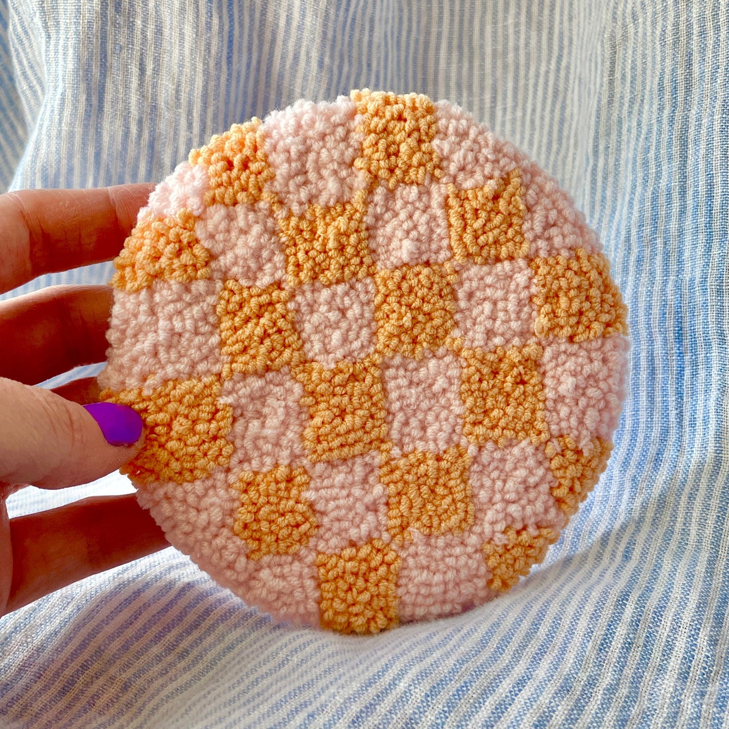 Pink & orange checkered mug coaster