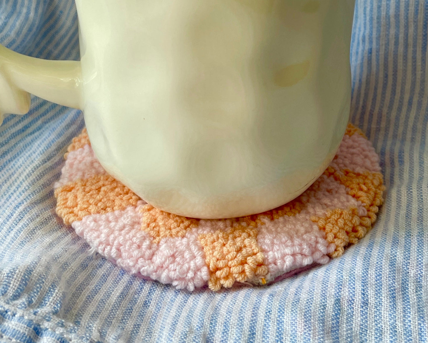 Pink & orange checkered mug coaster