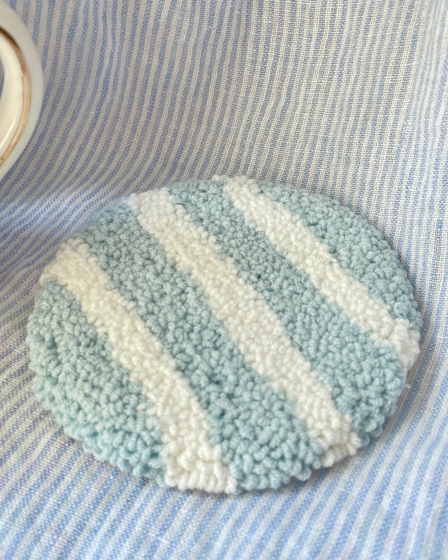 Blue & white stripe mug coaster