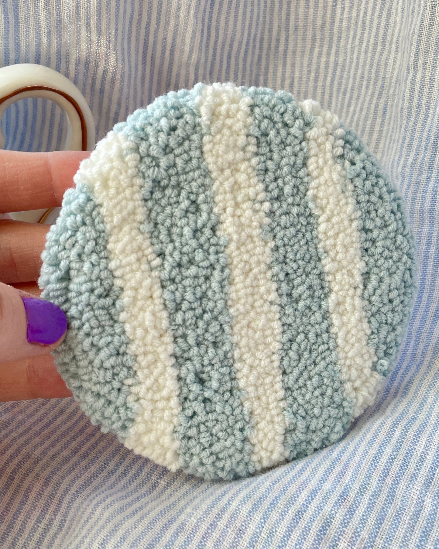 Blue & white stripe mug coaster