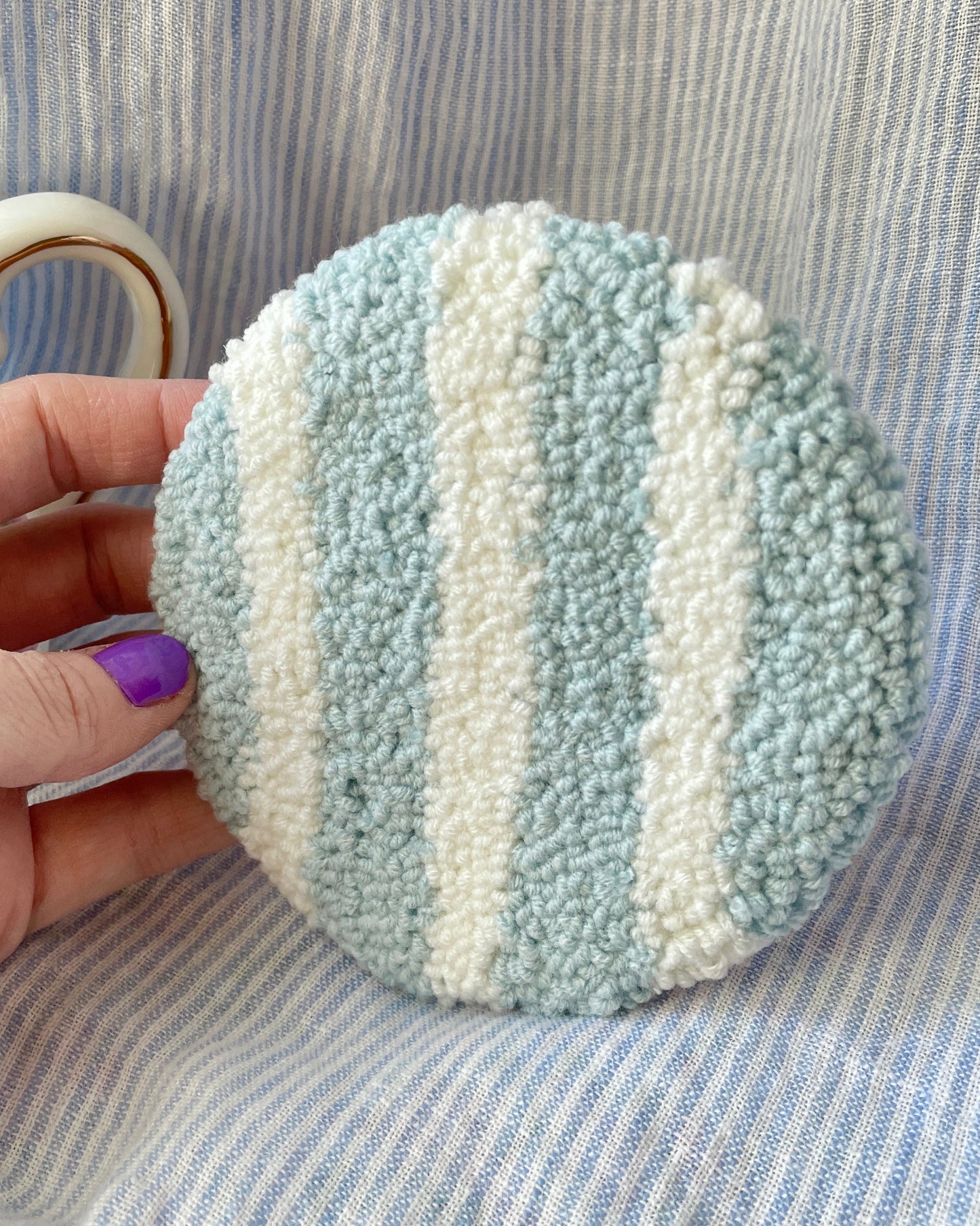 Blue & white stripe mug coaster