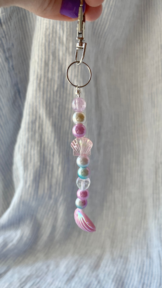 Purple & blue pearly Bag Charm with seashell charms
