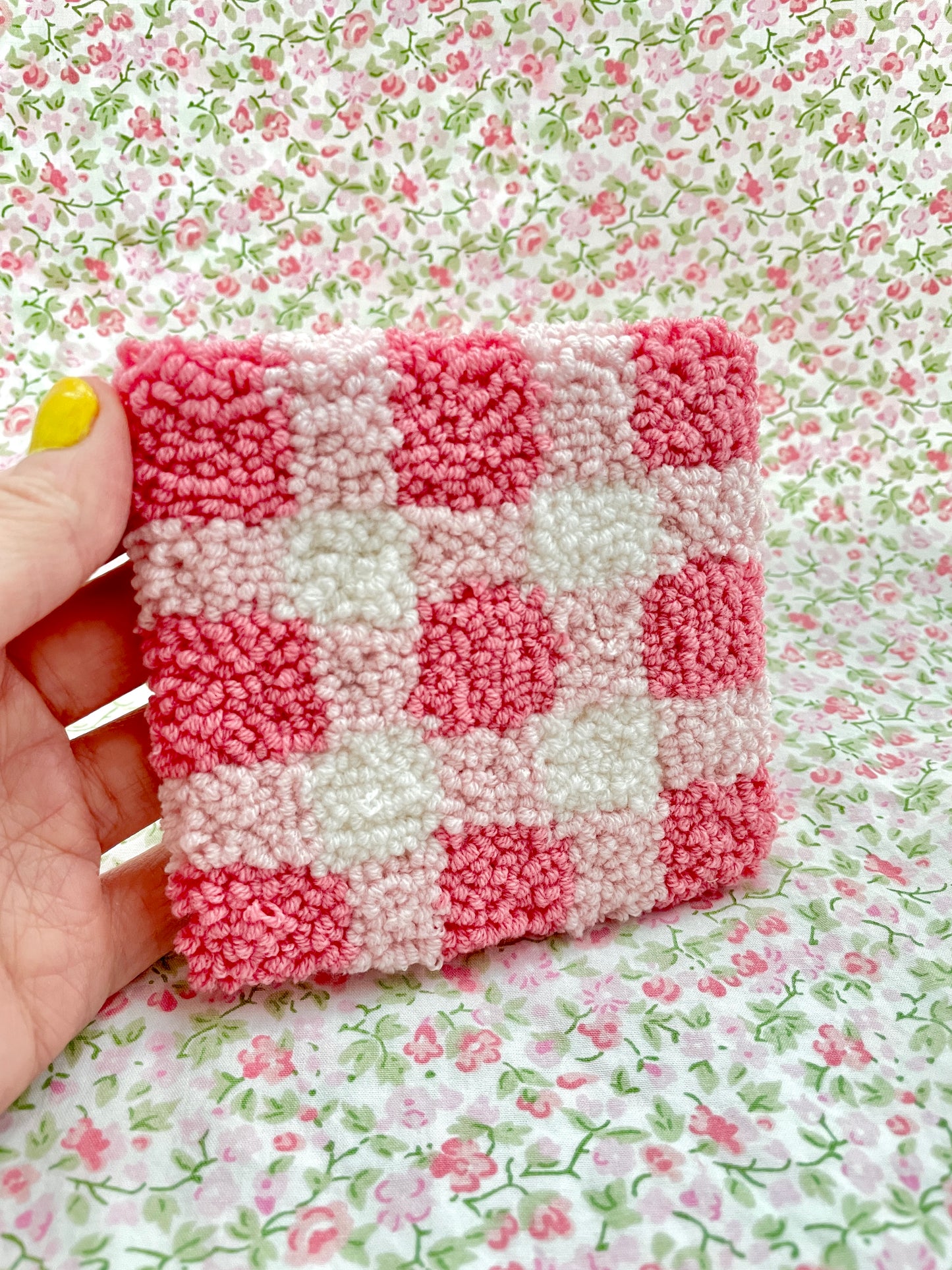 Pink gingham mug coaster