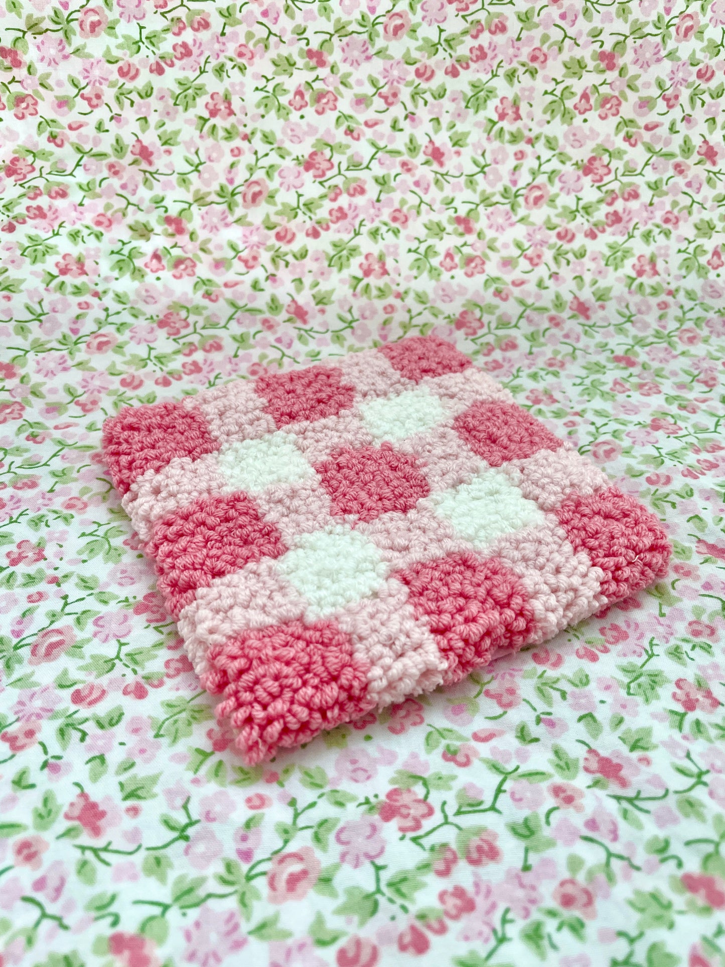 Pink gingham mug coaster