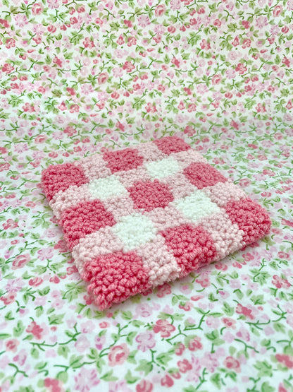 Pink gingham mug coaster