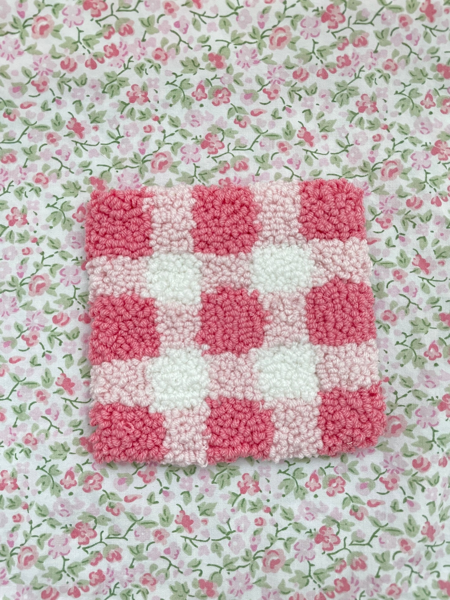 Pink gingham mug coaster