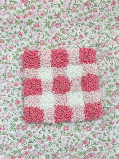Pink gingham mug coaster