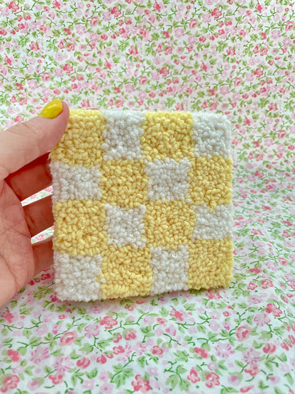 Yellow & white checker mug coaster