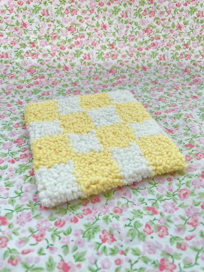 Yellow & white checker mug coaster