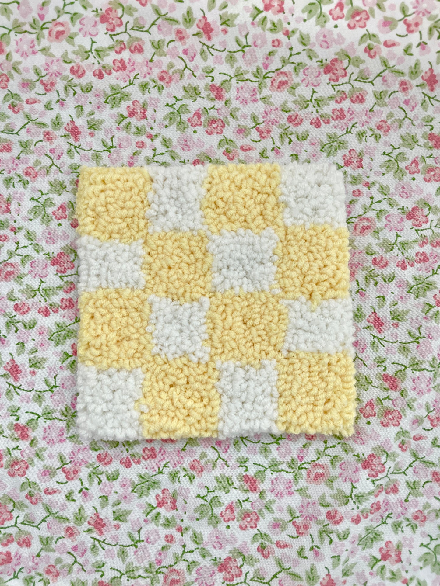Yellow & white checker mug coaster
