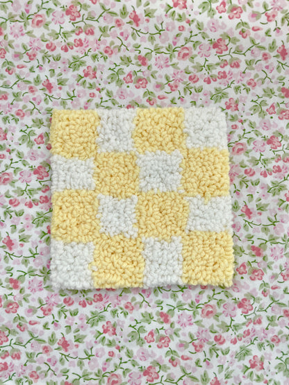 Yellow & white checker mug coaster